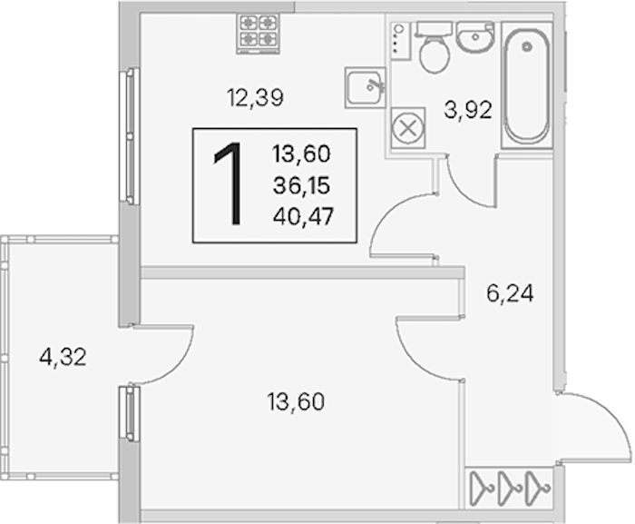 1-комнатная квартира 36.15 м², 1/4 эт., ЖК «Любоград в Стрельне»